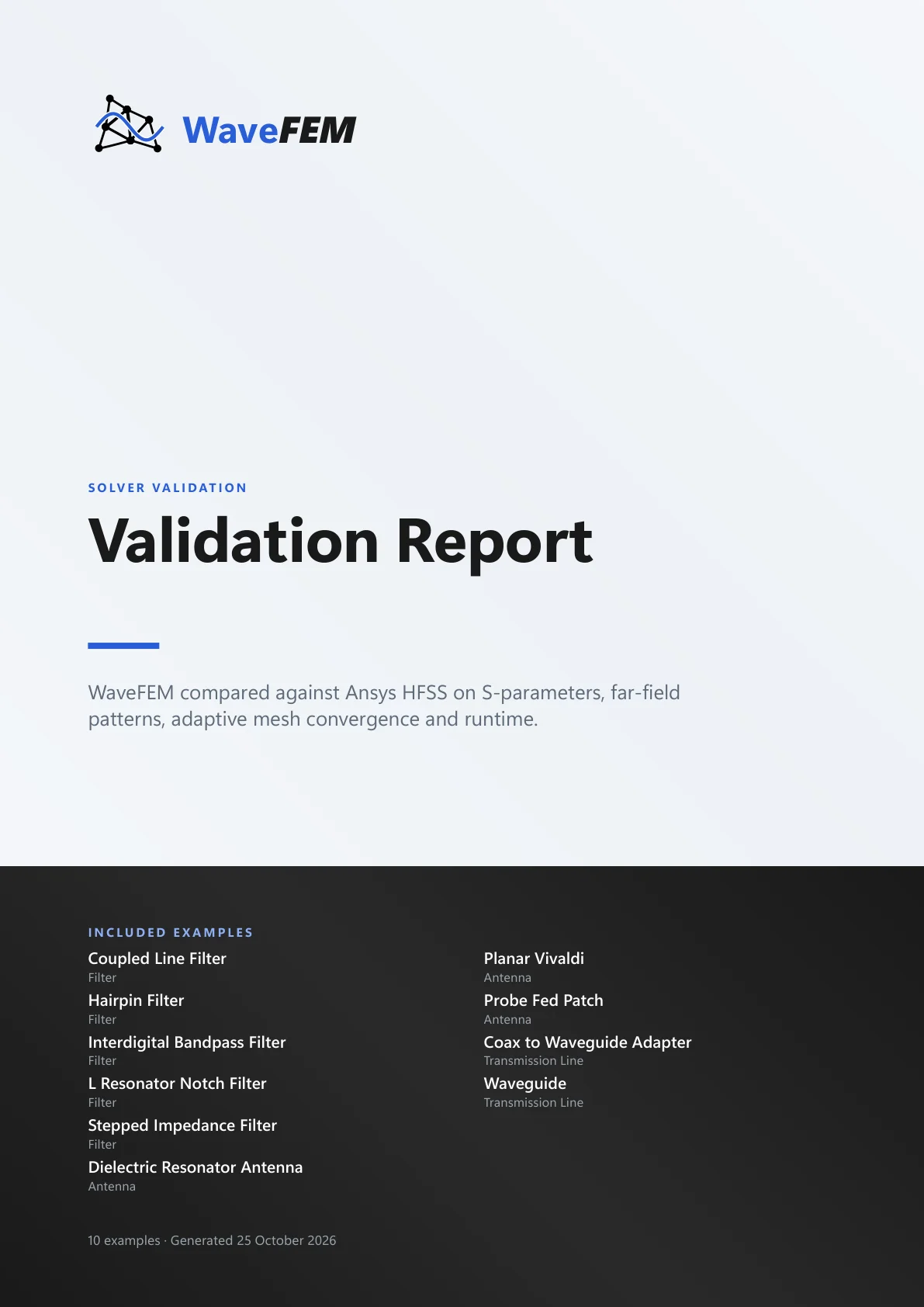 First page of the WaveFEM vs. HFSS comparison report